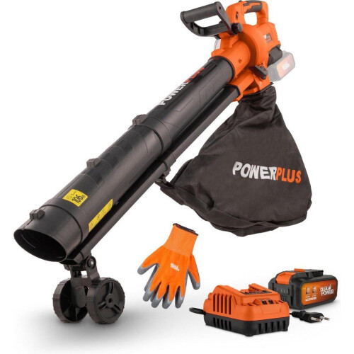 Powerplus POWDPGBVS1 - Accu bladblazer/-zuiger 40V - 2x20V batterij 2.5Ah en lader + handschoenen Tweedehands