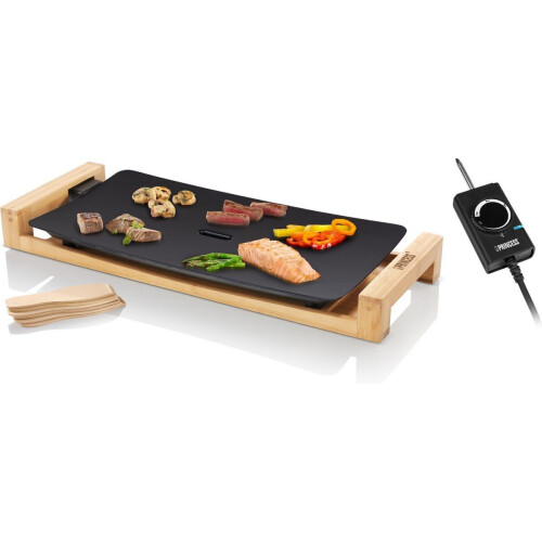 Princess 103026 - Table Chef - Gourmet Grill&Bakplaat 50x25 cm - 2200 Watt - Bamboe - Zwart Tweedehands