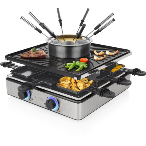 Princess 162670 - Gourmetstel - Raclette Fondue 5-in-1 1800W 8 Personen - Zwart