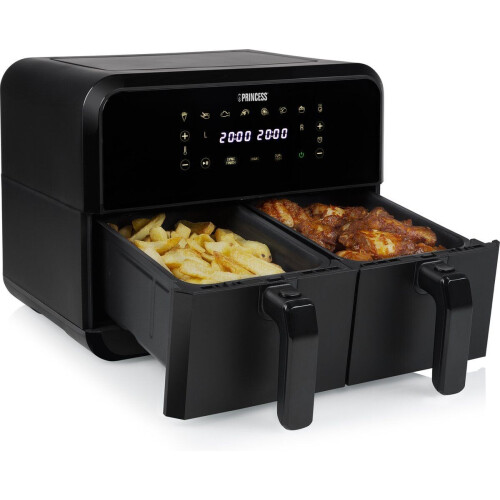 Princess 182068 - Dubbele Airfryer - 8 liter - 2 manden - 2400W - Touchscreen - Zwart - 8 programma’s