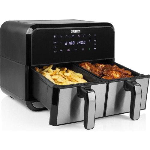 Princess 182074 - Double Basket Airfryer - 9 liter - 2 manden - 2400W - Touchscreen - RVS/Zwart - Sync functie Tweedehands