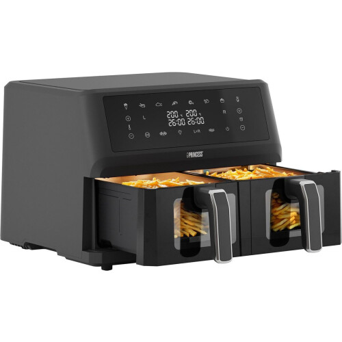 Princess 182276 - Double Basket Airfryer - 11 liter - 2 manden x 5,5 liter - 2400W - Touchscreen - Zwart - Sync functie Tweedehands