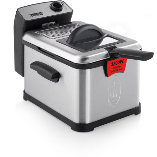 Princess 183001 Superior Friteuse - 3200 Watt - Koude zone en veiligheidsfilter - Aluminium Zwart Tweedehands