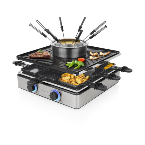 Princess Gourmetstel - Raclette en Fondue 31x31cm - 162670 - 1800W - 8 Personen - Incl vorkjes en spatels - 5-in-1 Functionaliteit - PFAS vrij - Grillen, bakken, funcook Tweedehands