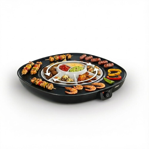 Princess Table Chef Pirouette - Gourmetstel 45cm - 1100W - 8 Personen - PFAS-Vrij - Ronddraaiende plaat - Regelbare thermostaat - 2 meter snoer Tweedehands