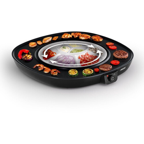 Princess Table Chef Pirouette - Gourmetstel Ø45cm - 1100W - 8 Personen - PFAS-Vrij - Regelbare thermostaat - Zwart