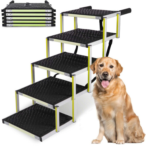 PRIORPET Hondentrap Auto - 5 Treden - Opvouwbaar - Antislip - Reflecterend - 77KG Capaciteit - Geschikt voor SUV en Middenklasse Auto's