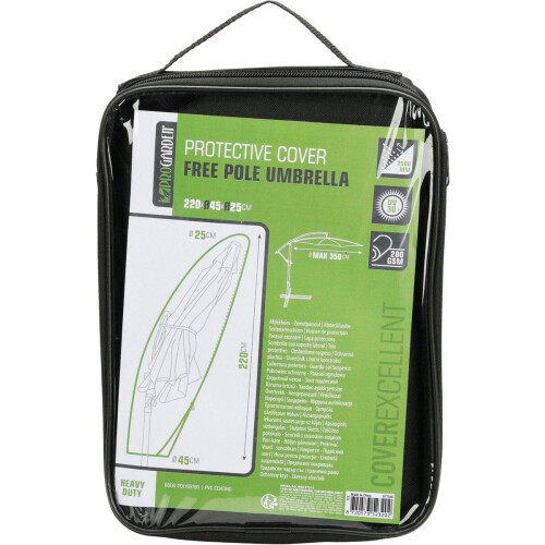 Pro Garden Parasolhoes - zwart - polyester - 220 x 25 x 45 cm - waterdicht - parasolhoes met rits