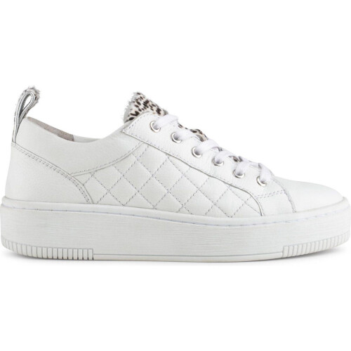 PS Poelman Esquimo - Dames Quilted Leren Tennis Sneakers met Leopard Print - Wit Tweedehands