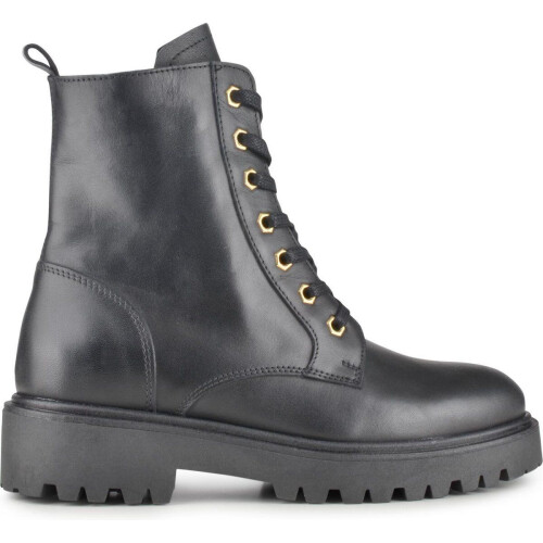 PS Poelman Leta - Dames Leren Enkellaarzen met Veters en Rits - Chunky Plateauzool 4,5 cm - Zwart Tweedehands