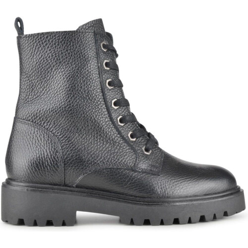 PS Poelman Leta - Dames Leren Enkellaarzen met Veters en Rits - Chunky Plateauzool 4,5 cm - Zwart Tumble