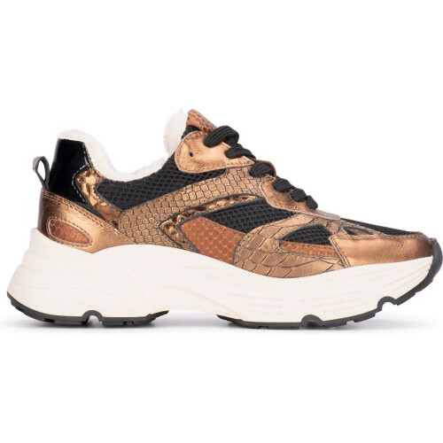 PS Poelman Tokio - Dames sneakers - Vetersluiting chunky zool 4.5 cm - Brons