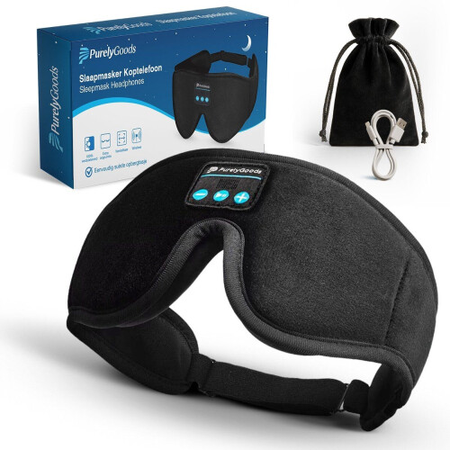 PurelyGoods® Slaapmasker Koptelefoon - 3D Ergonomisch - Draadloos Muziek - Zwart