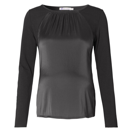 Queen Mum - Zwangerschapsblouse - Longsleeve met zijdeglans - Antraciet (S)