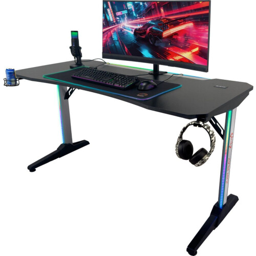 Qware Fremont - Gaming Bureau - RGB LED - Aluminium - 140cm - Zwart Tweedehands