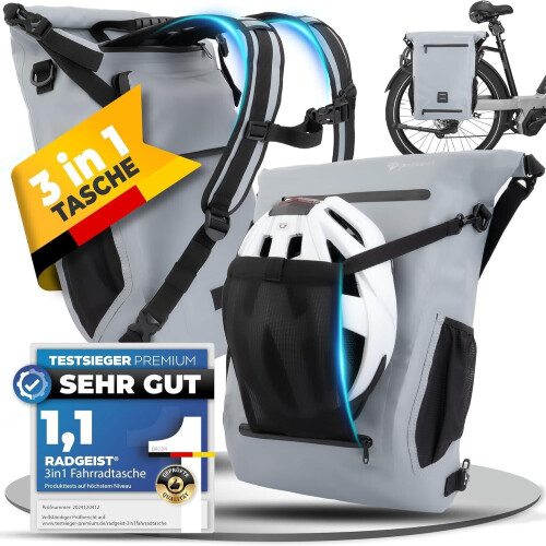 RADGEIST 3in1 Fietstas - Fietstas Rugzak Schoudertas 18-22L - Waterdicht Reflecterend