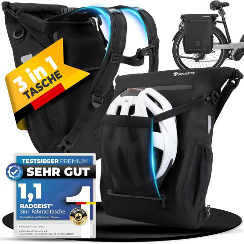 RADGEIST 3in1 fietstas voor bagagedrager I fietstas, rugzak&schoudertas 18-22L I tas voor fiets 10 Tweedehands