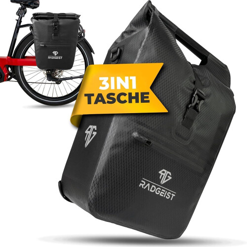 RADGEIST fietstas - bagagedrager tas - 25 liter met koeltas - zwart