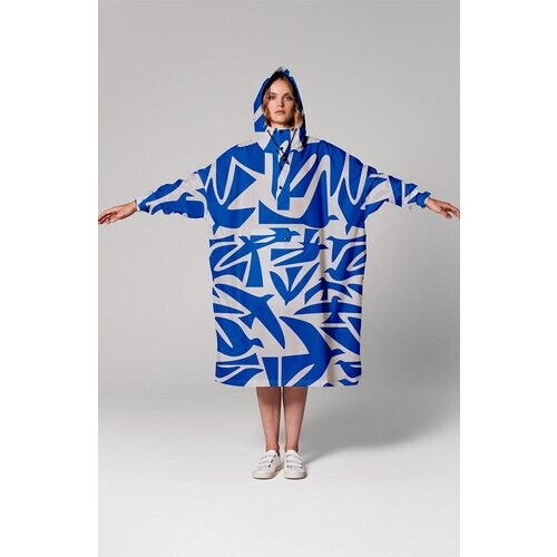 Rainkiss dames vegan Regenponcho Timo Blauw Wit Tweedehands