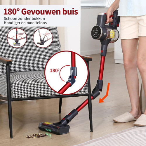 RAVAS 806 - Snoerloze Stofzuiger - 35 KPA 550 W 60 minuten OLED touchscreen 1,7 l afneembare batterij 180° opvouwbaar