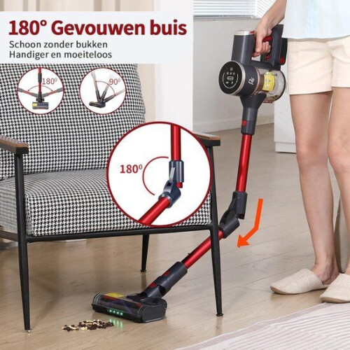Ravas Snoerloze Stofzuiger, 35 KPA/550 W, 60 minuten, met OLED touchscreen, inhoud 1,7 l, afneembare batterij, 180° opvouwbare steelstofzuiger