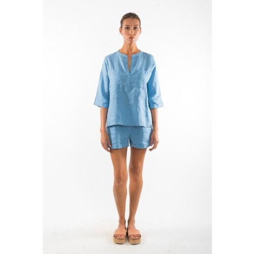 RAVENS VIEW IBIZA dames vegan Overhemd Ebba Faded Denim Blauw Tweedehands