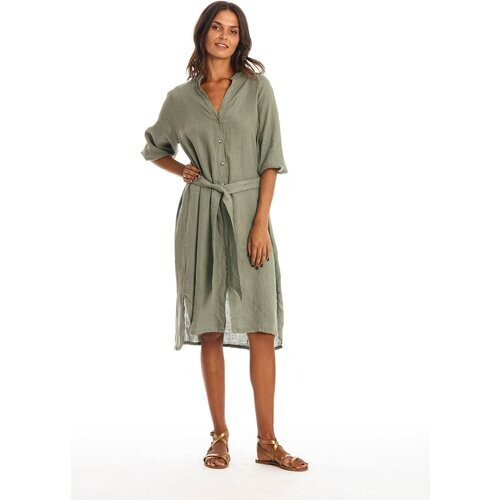 RAVENS VIEW IBIZA dames vegan Overhemdjurk Mei Kaki Groen Tweedehands