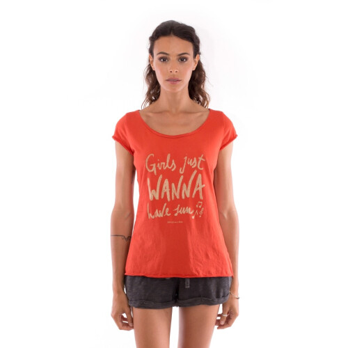 RAVENS VIEW IBIZA dames vegan T-Shirt Girls Just Wanna... Terracotta Oranje Tweedehands