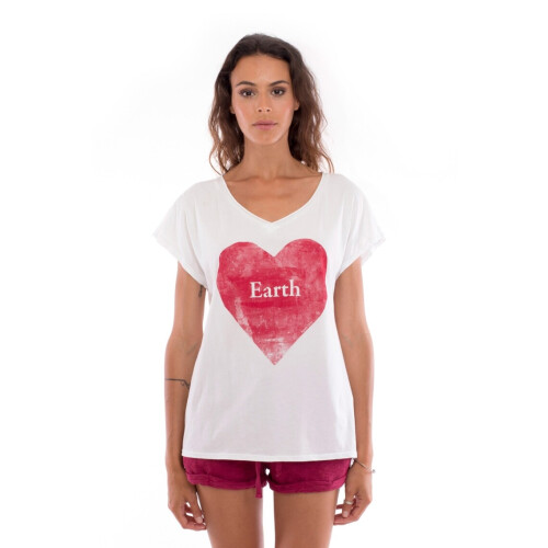 RAVENS VIEW IBIZA dames vegan T-Shirt Liefde Aarde Wit Tweedehands