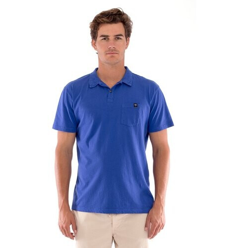 RAVENS VIEW IBIZA mannen vegan Polo T-Shirt Pocket Klein Blauw Tweedehands