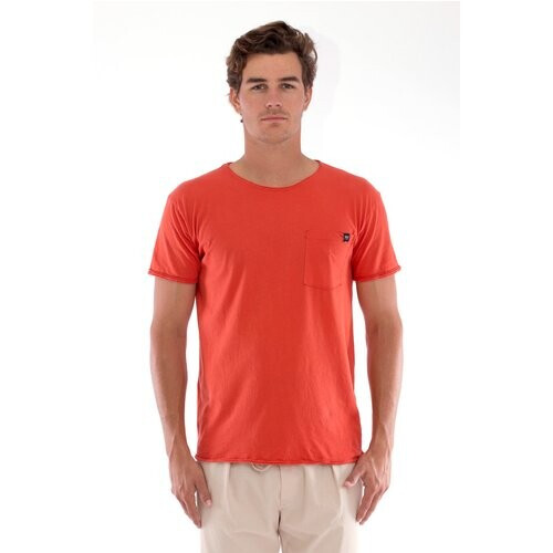 RAVENS VIEW IBIZA mannen vegan T-Shirt Ronde Wild Neck Pocket Terracotta Oranje Tweedehands