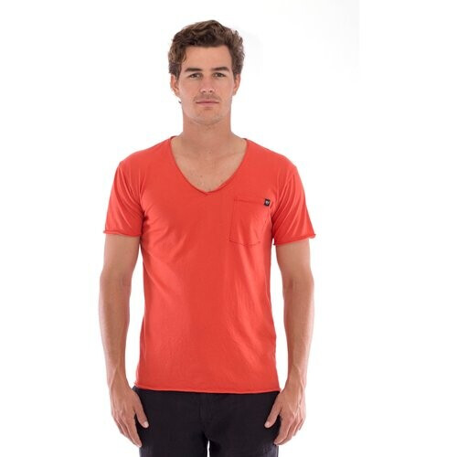 RAVENS VIEW IBIZA mannen vegan T-Shirt V-Hals Wild Pocket Terracotta Tweedehands