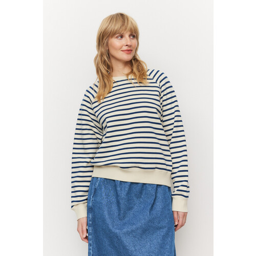 Recolution dames vegan Sweater Allamanda Stripes Vintage Blauw Tweedehands