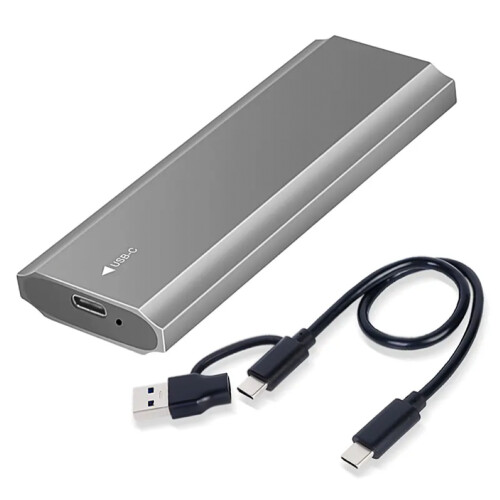 Refurbished 1TB M.2 SATA SSD + High Speed Enclosure 3.1 USB C (PCIe 10Gbps) - Aluminium Tweedehands