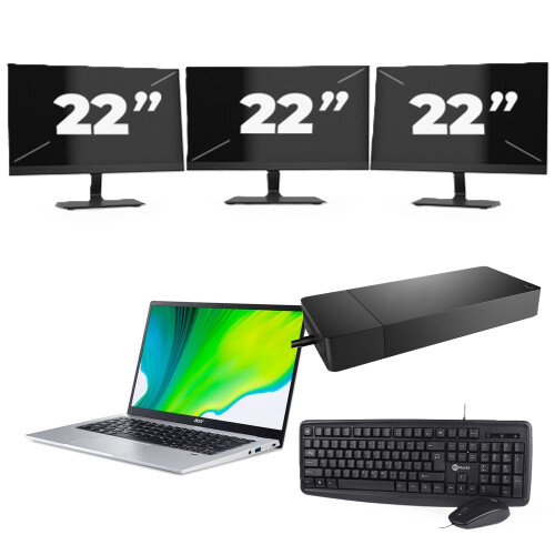 Refurbished Acer Swift SF114-34 - Intel Celeron N4500 - 14 inch - 4GB RAM - 256GB SSD - Windows 11 Home + 3x 22 inch Monitor Tweedehands