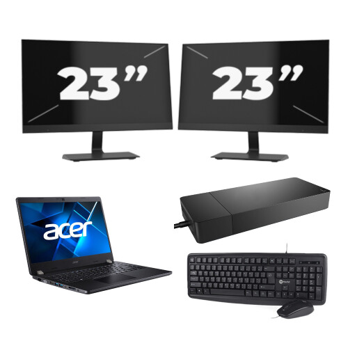 Refurbished Acer TravelMate P214-53 - Intel Core i3-11e Generatie - 14 inch - 8GB RAM - 256GB SSD - Windows 11 Home + 2x 23 inch Monitor Tweedehands