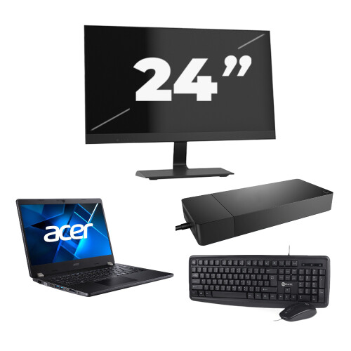 Refurbished Acer TravelMate P214-53 - Intel Core i3-11e Generatie - 14 inch - 16GB RAM - 256GB SSD - Windows 11 Home + 1x 24 inch Monitor Tweedehands