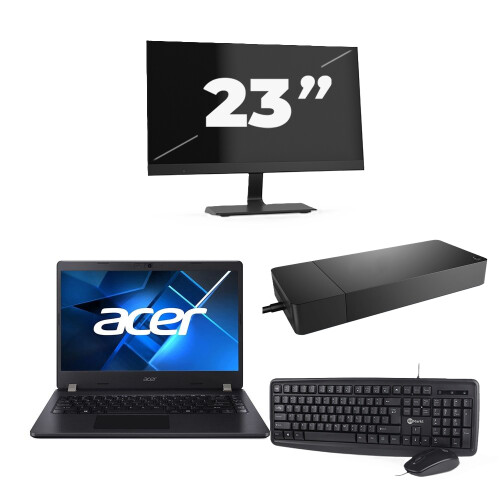Refurbished Acer TravelMate P214-53 - Intel Core i3-11e Generatie - 14 inch - 8GB RAM - 256GB SSD - Windows 11 Home + 1x 23 inch Monitor Tweedehands
