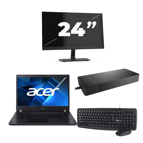 Refurbished Acer TravelMate P214-53 - Intel Core i3-11e Generatie - 14 inch - 8GB RAM - 256GB SSD - Windows 11 Home + 1x 24 inch Monitor Tweedehands