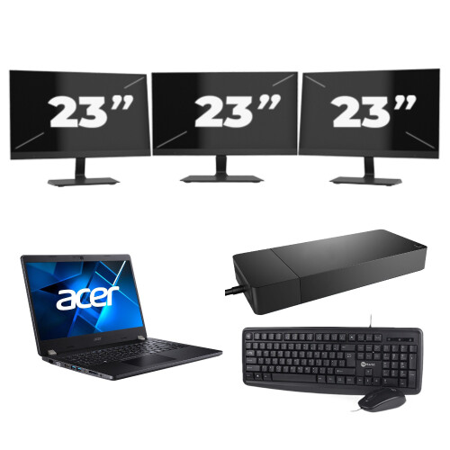 Refurbished Acer TravelMate P214-53 - Intel Core i3-11e Generatie - 14 inch - 8GB RAM - 256GB SSD - Windows 11 Home + 3x 23 inch Monitor Tweedehands