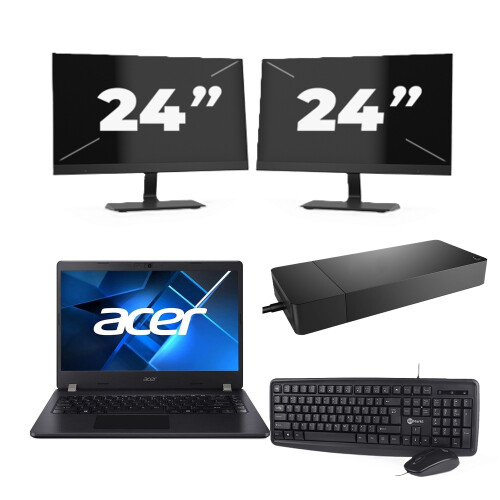 Refurbished Acer TravelMate P214-53 - Intel Core i5-11e Generatie - 14 inch - 8GB RAM - 256GB SSD - Windows 11 Home + 2x 24 inch Monitor Tweedehands