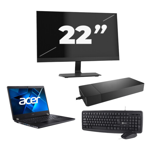 Refurbished Acer TravelMate P214-53 - Intel Core i5-11e Generatie - 14 inch - 8GB RAM - 256GB SSD - Windows 11 Home + 1x 22 inch Monitor Tweedehands