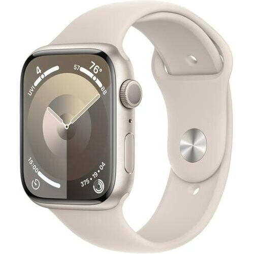Refurbished Apple Watch (Series 9) 2023 GPS 45 mm - Aluminium Sterrenlicht - Sportbandje Sterrenlicht Tweedehands