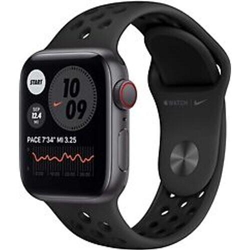 Refurbished Apple Watch Nike SE 40 mm kast van spacegrijs aluminium met grijs/zwart sportbandje van Nike [wifi + cellular] Tweedehands