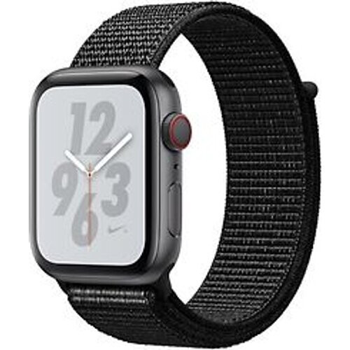 Refurbished Apple Watch Nike+ Series 4 44 mm aluminium spacegrijs met geweven Nike sportbandje [wifi + cellular] zwart Tweedehands