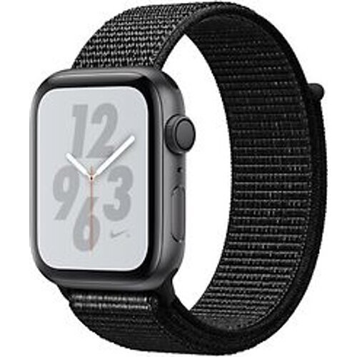 Refurbished Apple Watch Nike+ Series 4 44 mm aluminium spacegrijs met geweven Nike sportbandje [wifi] zwart Tweedehands