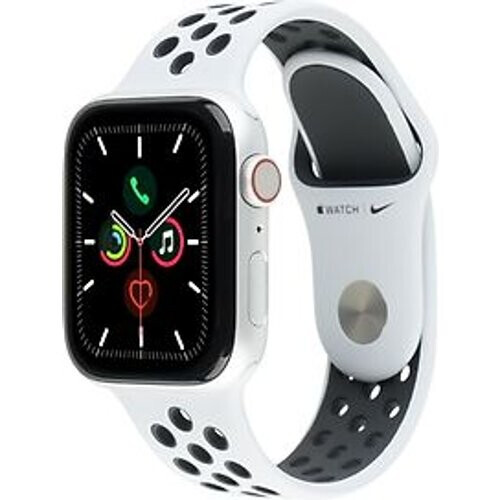 Refurbished Apple Watch Nike Series 5 44 mm aluminium kast zilver op sportbandje van Nike pure platinum/zwart [wifi + cellular] Tweedehands