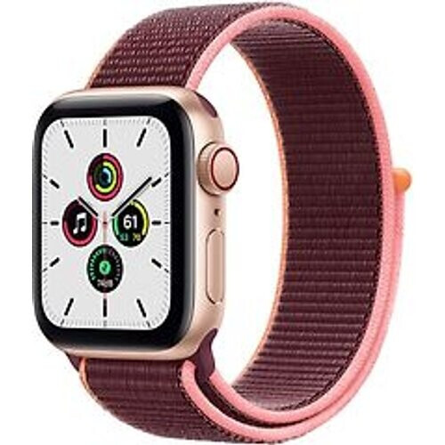 Refurbished Apple Watch SE 40 mm kast van goud aluminium met Sport Loop paars [wifi + cellular] Tweedehands