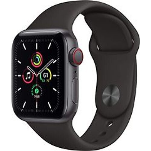 Refurbished Apple Watch SE 40 mm kast van spacegrijs aluminium met zwart sportbandje [wifi + cellular] Tweedehands