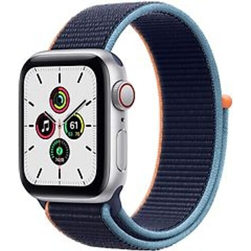 Refurbished Apple Watch SE 40 mm kast van zilver aluminium met Sport Loop blauw [wifi + cellular] Tweedehands